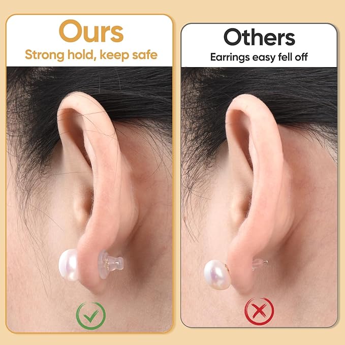 DSOMHZ Earring Backs,Silicone Earring Backs Replacements,18K Gold Locking Secure Earring Backs for Studs/Droopy Ears,No-Irritate Hypoallergenice Soft Clear Earring Backs for Adults&Kids(Gold)