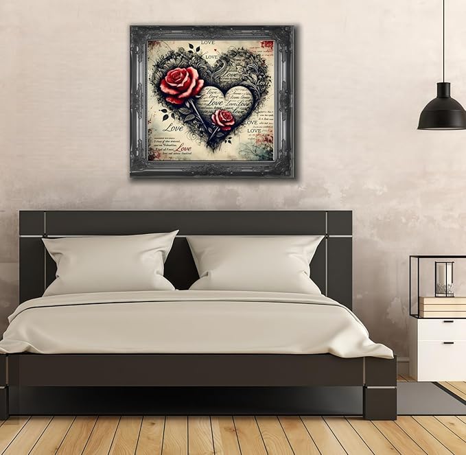 CSZPPQAF 5D Diamond Painting Kits for Adults, Heart Flower Diamond Art Kits for Adults Beginner, DIY Full Drill Gem Art Paint by Diamonds Dots Crafts Kits for Home Decor 13.7x13.7Inch