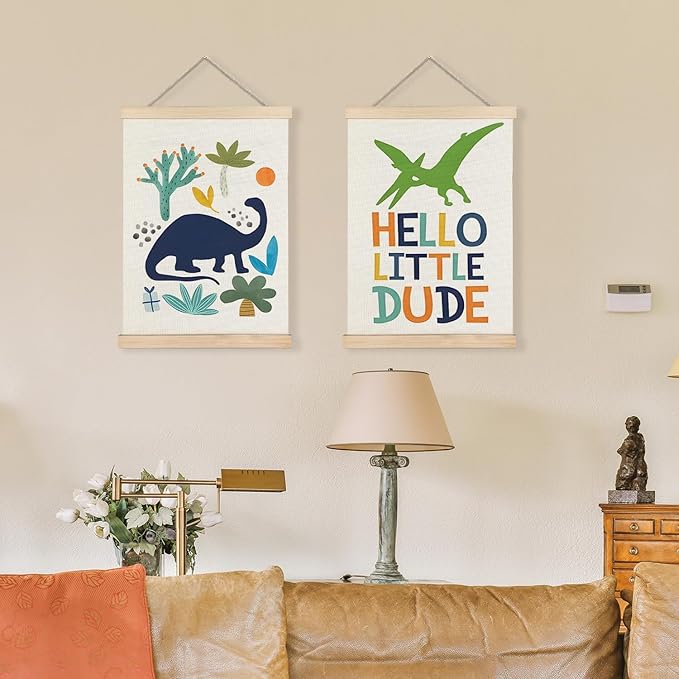 Luvadian Little Dude Dinosaur Poster Hanger Frame Set of 2, Boys Room Decor, Toddler Nursery Wall Art, 12x16 Inches