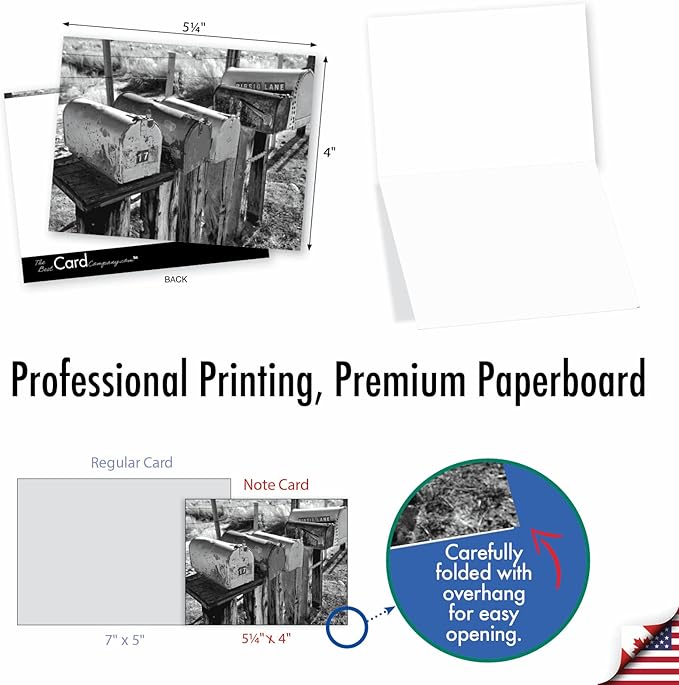 The Best Card Company - 10 Blank Note Cards with Envelopes (4 x 5.12 Inch) - Black & White Photos, Bulk Boxed Set - In the Mail M9681OCB