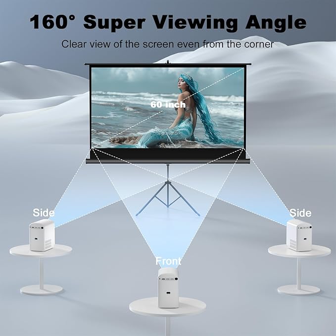 Outdoor Projector Screen with Stand Tripod, Indoor Pull Up Portable Projector Screen, 60 INCH 16:9 Adjustable Projection Screen with Carry Bag for Home Theater Backyard Party Movie Nights