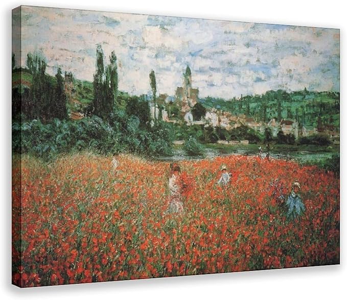 40+ Monet Famous Print Posters Poppy Field near Vetheuil by Claude Monet Impressionism Canvas Posters Print Wall Art Bedroom Office Room Decor Gift Frame 24×36inch(60×90cm)