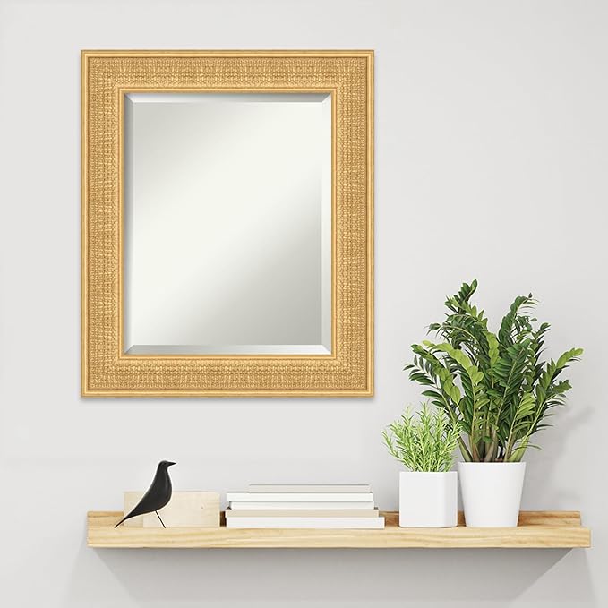 Amanti Art Gold Wall Mirror 26x22 Trellis Gold Rectangle Bathroom Mirror for Wall Decor Living Room, Small Traditional Wood Frame, Hangs Horizonally and Vertically, Bathroom Decor, Beveled Edge