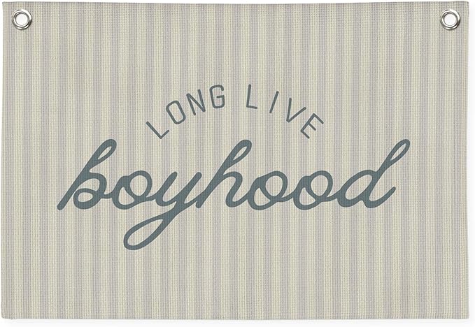 Long Live Boyhood Banner Wall Hanging, Boys Room Decor Wall Art,Preppy Blue Striped Wall Decor Hanging Print for Kids Boys Toddler Nursery Bedroom Playroom 30X20 Inch