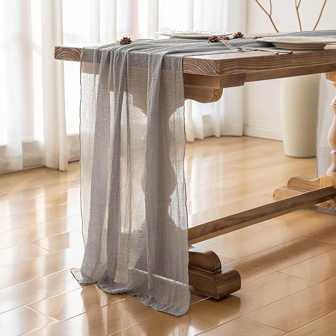 Keketoarrange 6pcs Dusty Blue Gauze Rustic Cheesecloth Table Runner 120 Inch 10 FT for Wedding Baby Shower Bridal Shower Birthday Engagement Garden Outdoor Party Long Sheer Boho Decorations