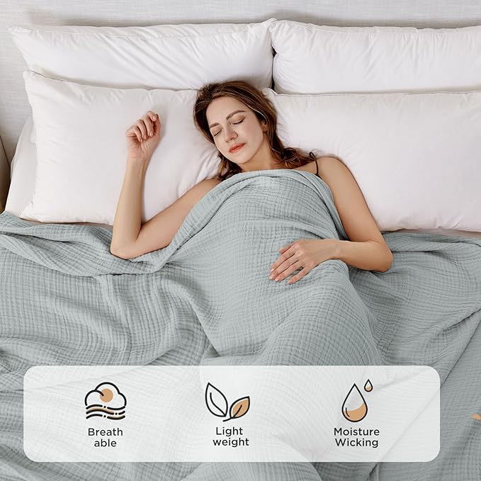 Joydeco 100% Cotton Muslin Throw Blanket for Couch Bed and Sofa, 4-Layer Lightweight and Breathable Soft Gauze Blanket for All Season, Luxury Throws Cotton Blanket Gift(Grey, 55"x75")