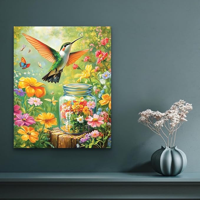 Banket Paint by Numbers Kit for Adults Beginner Hummingbird DIY Painting Kits for Adults Flowers Easy Adult Paint by Number Kits on Canvas Color by Numbers for Gifts Home Wall Decor 16x20 Inch