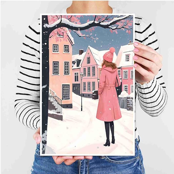 Canvas Wall Art serene winter scene in a quaint village art print Christmas snow cosy winter's day 16x24in-UnFramed