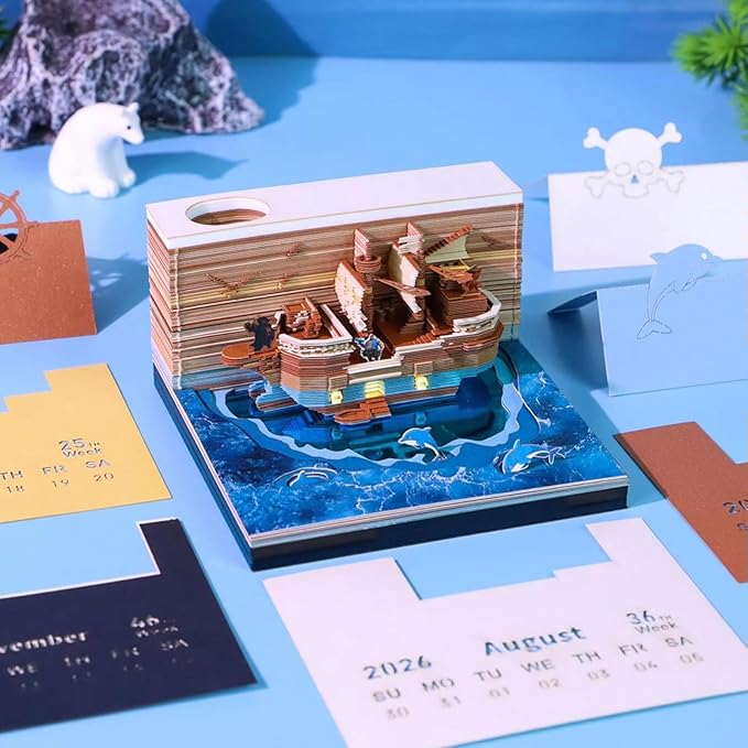 Time Piece Calendar 2026,3D Tree Tear-Away Memo Pad Creative Desk Calendars,3D Notepad Paper Carving Art Sticky Notes,3D Calendar 2026 Suitable for Room and Office Desktop Decoration