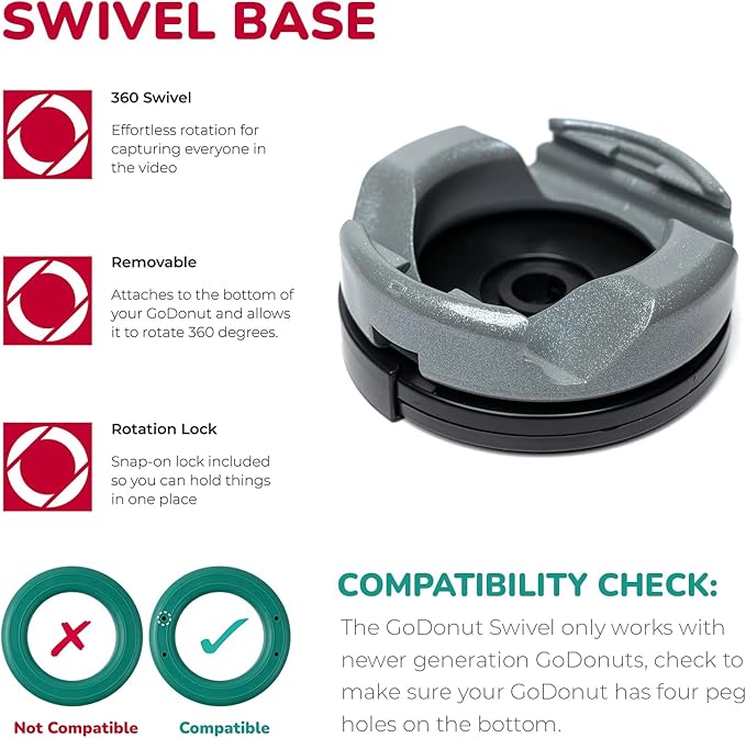 GoDonut Plus+ Glazed Phone Stand (Swivel Base) - Portable Mount Accessory - Charging Port Access - Compatible with Tablet, iPhone & Most Smartphones - Grey