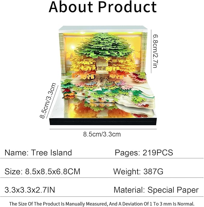 Time Piece Calendar 2026,3D Tree Tear-Away Memo Pad Creative Desk Calendars,3D Notepad Paper Carving Art Sticky Notes,3D Calendar 2026 Suitable for Room and Office Desktop Decoration