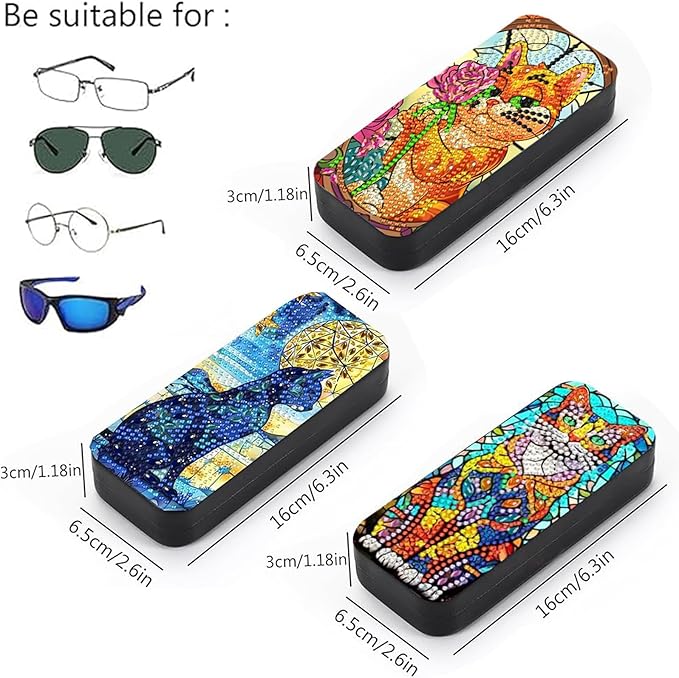 Leatrice 3pcs 5d Diamond Art Kits for Adults Small Diamond Painting Kit Gem Art Paint by Diamonds Dots Eyeglasses Case DIY for Beginner Women