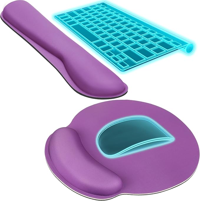 KTRIO Ergonomic Keyboard Wrist Rest, Memory Foam Mouse Pad with Wrist Rest for Computer Keyboard, Mouse Pad Set for Easy Typing & Pain Relief for Office & Home, Violet Purple