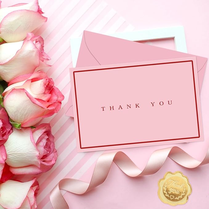 Whaline 24 Pack Red and Pink Thank You Cards Greeting Cards Blank Note Card with Envelopes Stickers for Valentine's Day Wedding Bridal Baby Shower Birthday, 4 x 6 Inch