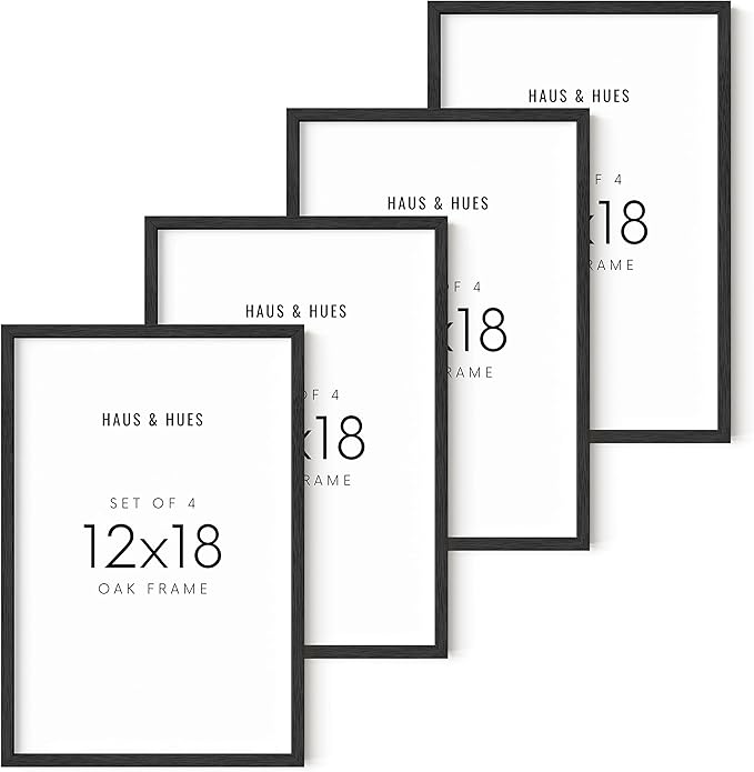 HAUS AND HUES 12x18 Black Oak Frame Set of 4 - Wooden Collage Poster Holders, Wall Display