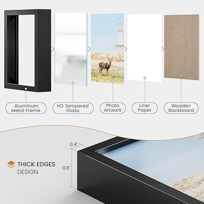 17x24 Aluminum Metal Picture Frame,Tempered Glass Black Large 17 x 24 Poster Frame for Puzzles Photos or Artwork for Wall Gallery Mount Horizontal or Vertical Decor Home,Office,Hotel