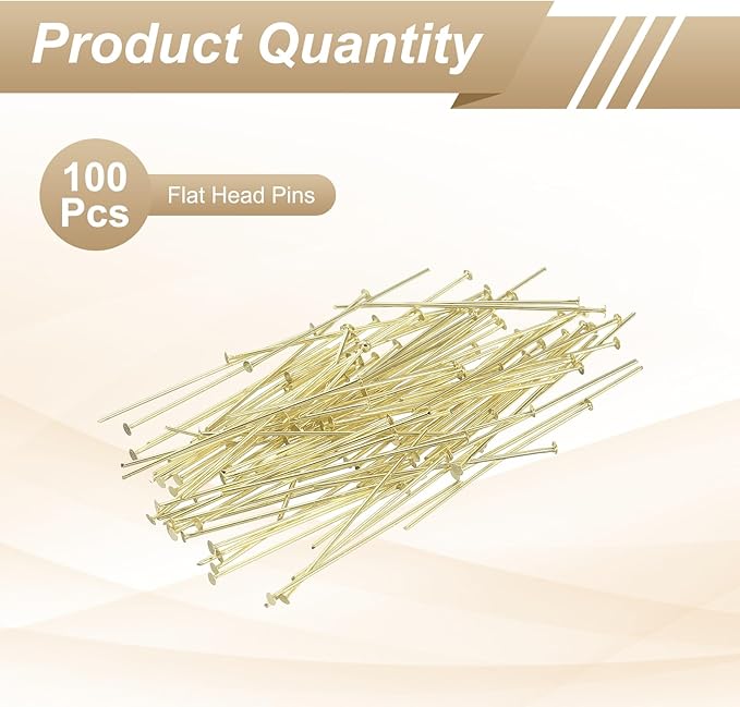 HARFINGTON 100pcs Flat Head Pins 1.38" 35mm Needles Bulk for Earring Pendant Necklace Bracelet Charm Jewelry Making Findings DIY Craft, 14K Gold
