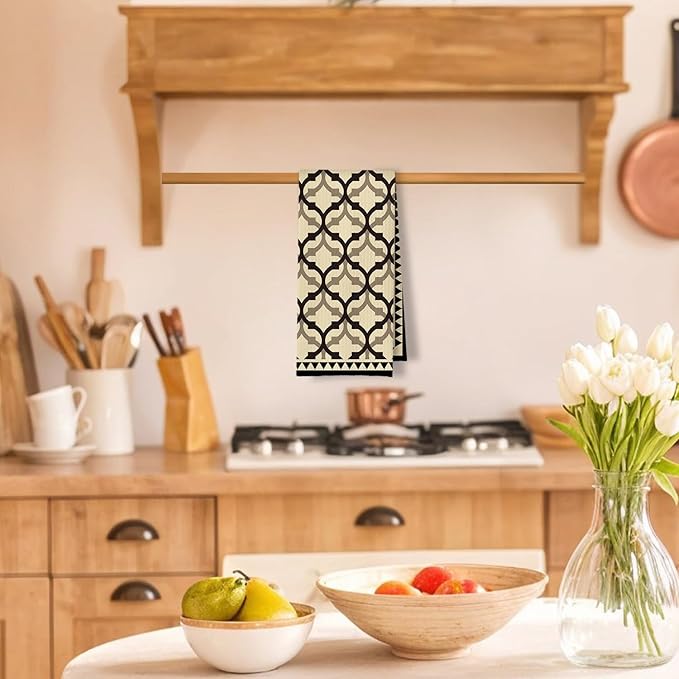 Beige and Brown Moroccan Kitchen Towels, Boho Abstract Dish Tea Towels for Kitchen Decor, Retro Mid Century Modern Hand Towel for Bathroom Decor, 16x24 Inches