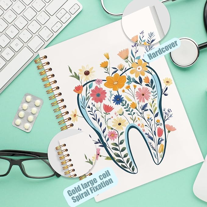 Dentist Gifts Notebook Journal, Dental Assistant Office Gifts for Women, Floral Tooth Dental Spiral Notebook Journal for Note Taking, Dentist Office Supplies, 5.5x8.3 Inch