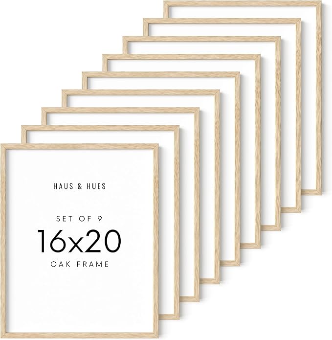 HAUS AND HUES Beige Oak Wood 16x20 Picture Frame - Modern Wood Wall Art Display - Lightweight 16x20 Frame for Art Prints, Photos, Posters - Ready-to-Hang Vertically & Horizontally (Set of 9)