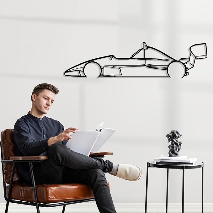 Formula Car Metal Wall Art, Sports Car Metal Silhouette, Formula Car Lovers Metal Wall Decor, Racing Gifts For Men, Minimalist Sculpture for Garage, Man Cave, Gift for Father's, (Black-25"x 6.9" inch)