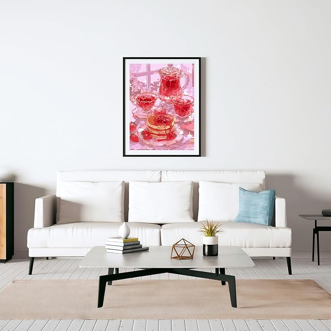 Mosaflare Paint by Numbers for Adults Beginner, Pink Cake Tea Adult Paint by Number Kits on Canvas, DIY Acrylic Oil Easy Painting by Numbers for Home Wall Decor 12X16 inch (Without Frame)