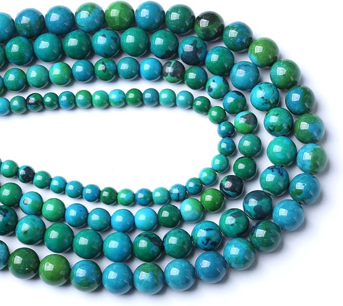 32PCS 12mm Natural Stone Beads Phoenix Chrysocolla Round Loose Gemstone Beads for Jewelry Making DIY Bracelet Necklace 15 Inch,Energy Stone Healing Power (12mm, Phoenix Chrysocolla Stone)
