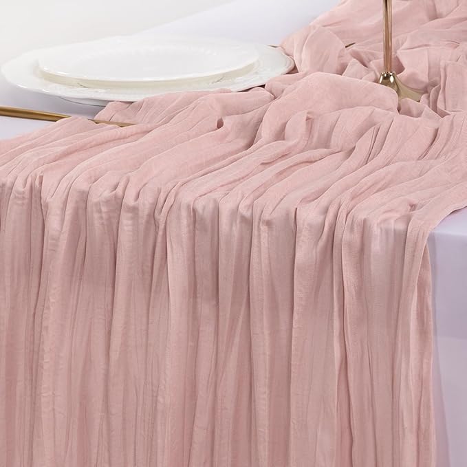 Socomi 3pcs Pink Cheesecloth Table Runner Valentine's Day Boho Rustic Gauze Dusty Pink Farmhouse 120 inch 10FT Cheese Cloth Runner for Wedding Party Baby Shower Birthday Home Decor