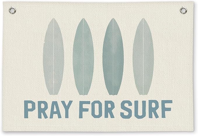 Coastal Beach Surf Kids Room Decor - Linen Banner Wall Hanging Canvas Banner Flag Decor for Kids Toddler Bedroom Nursery Playroom