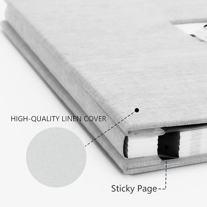Photo Album Self Adhesive Pages for 4x6 5x7 8x10 Pictures Magnetic Scrapbook Photo Albums with Sticky Pages Books with A Metallic Pen for Baby Wedding Family 11x10.6 White 60 Pages