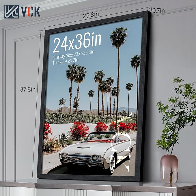 VCK 24x36 Poster Frame Black Oak - 3 Pack, Exclusive Natural Textured Solid Wood Picture Frame, Wall Hanging