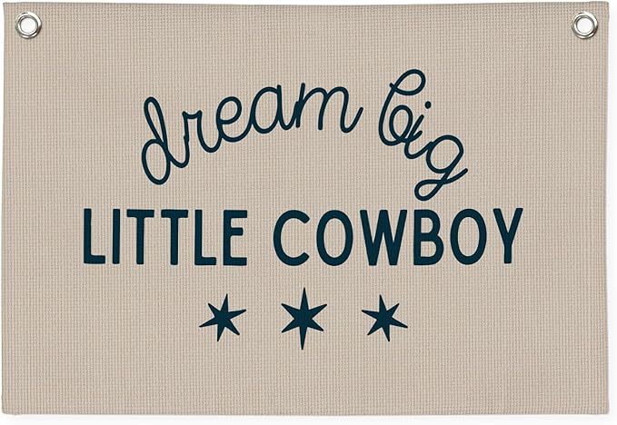 Boy Nursery Decor,Dream Big Little Cowboy Wall Art,Cowboy Nursery Decor Linen Banner Print,Wall Decor Hanging for Kids Boys Toddler Nursery Bedroom Playroom 30x20 Inch
