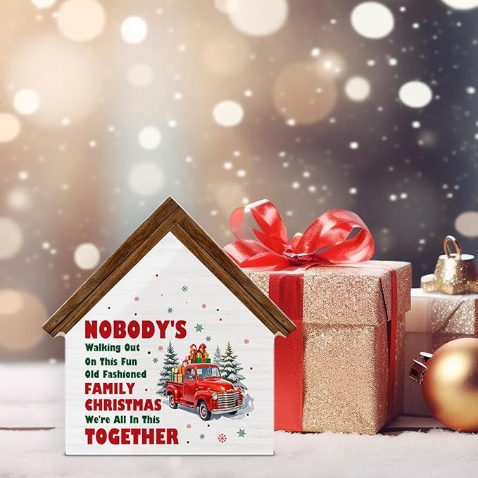 Christmas Vacation Decorations, Nobody's Walking Out on This Fun Old Fashioned Family Christmas House Shaped Wooden Sign, Funny Xmas Decor for Home