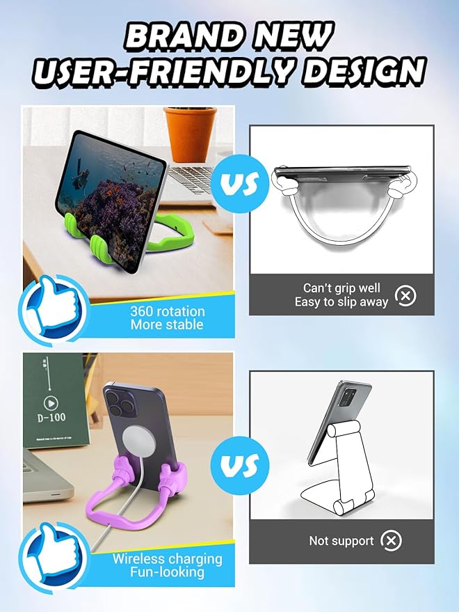 Stocking Stuffers for Teen Boys Girls Kids Cell Phone Stand - 2 Pack Thumbs Up Lazy Phone Holder for Desk Birthday Gifts for Adults Women Men (Bright Purple & Avocado Green, 2)