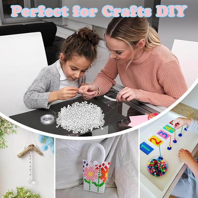 QPIXVB 1100PCS White Pony Beads,Friendship Bracelet Beads Kit,Bead for Jewelry Making and Bracelets Making,Braid Hair Bead for Crafts,Small,White Jewelry Making Supplies for Adults