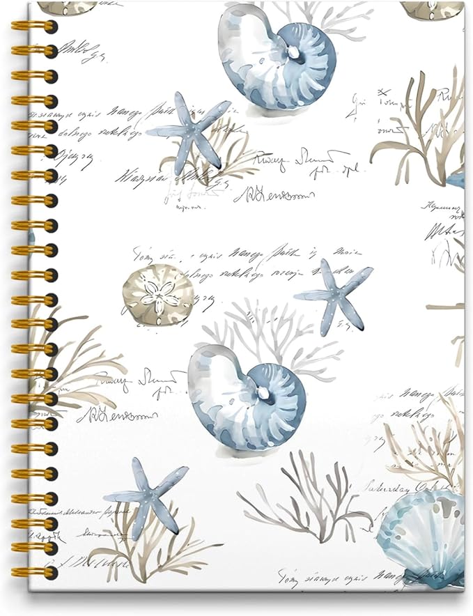Vintage Beach Ocean Notebook, Seashell Coral Aesthetic Notebook, Ocean Composition Spiral Notebooks, Seashell Gifts, Beach Office Decor, 5.5x8.3 Inch