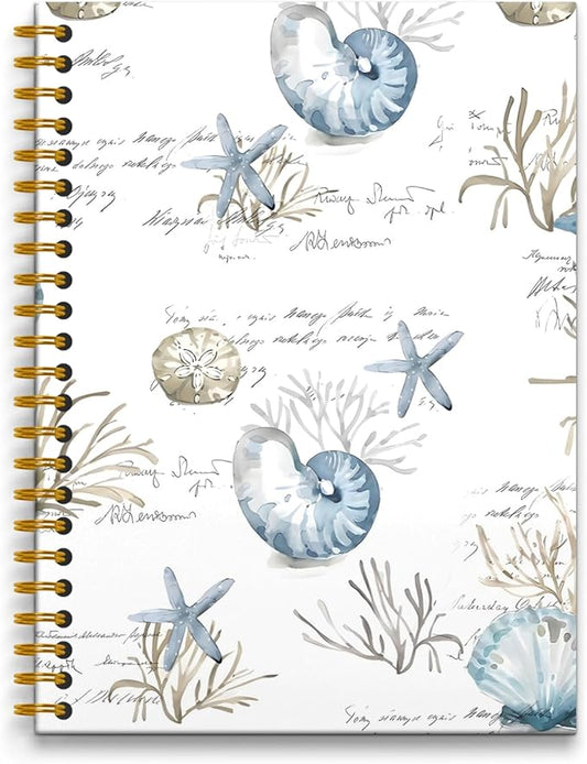 Vintage Beach Ocean Notebook, Seashell Coral Aesthetic Notebook, Ocean Composition Spiral Notebooks, Seashell Gifts, Beach Office Decor, 5.5x8.3 Inch
