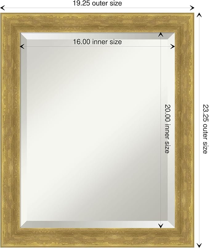 Amanti Art Gold Wall Mirror 23x19 Angled Gold Rectangle Bathroom Mirror for Wall Decor Living Room, Small Modern Wood Frame, Hangs Horizonally and Vertically, Bathroom Decor, Beveled Edge