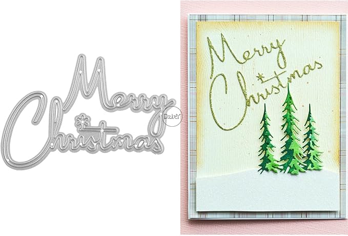 DzIxY English Words Merry Christmas Metal Cutting Dies for Card Making Kit Embossing Paper Die Cuts Set Scrapbook Stencils Supplies Machine Templates