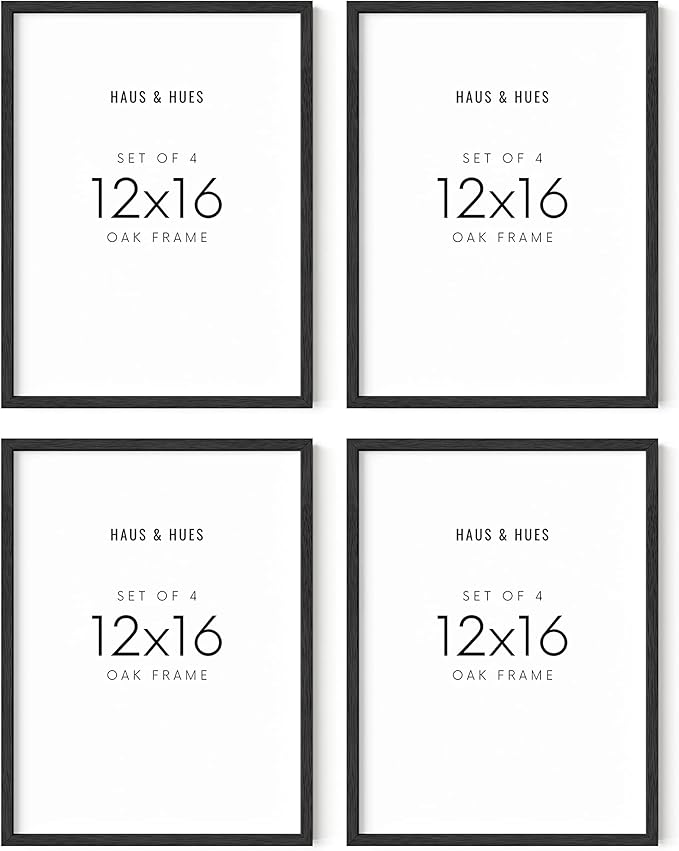 HAUS AND HUES 12x16 Black Oak Frame Set of 4 - Rustic Wooden Poster Holders with Basic Design