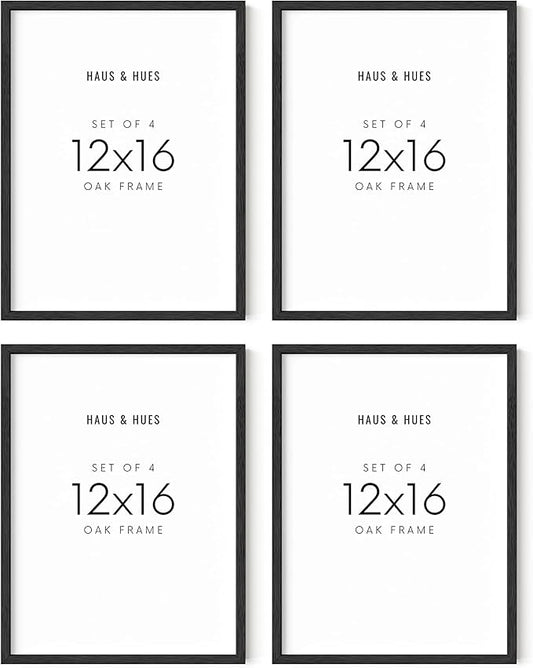 HAUS AND HUES 12x16 Black Oak Frame Set of 4 - Rustic Wooden Poster Holders with Basic Design