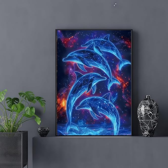 Dolphin 5D DIY Diamond Painting Kits for Adults, Diamond Art Kits for Beginners, Full Drill Dot Painting Gem Art Kits for Home Wall Decor11.8 x15.7 Inch
