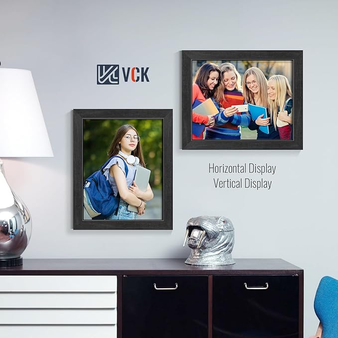 VCK 8x10 Picture Frames Black Set of 5, Wide Border Wood, Tempered Glass, Display 5x7 Photo with Mat or 8 x 10 without, for Home, Office, Gallery, Woodgrain Series, Tabletop & Wall Hanging