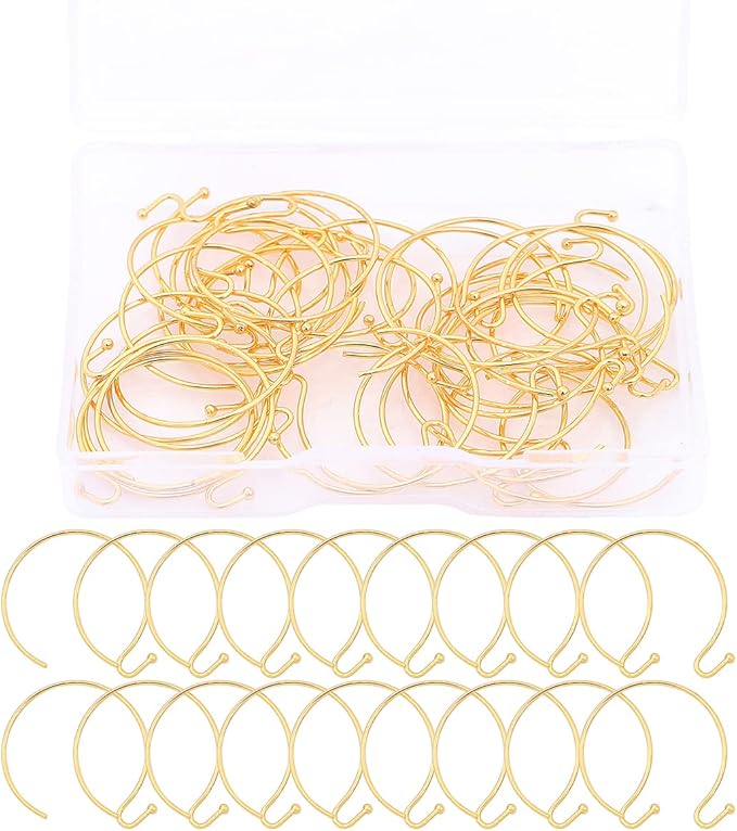 18K Gold Plated Earring Hooks Round 20mm 40pcs for Jewelry Making Findings