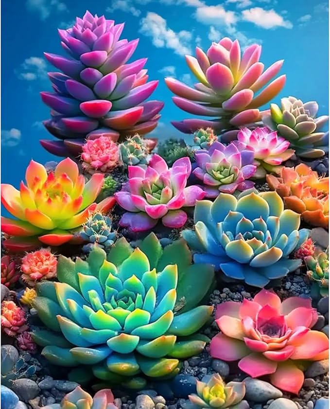 obterie Plant Paint by Numbers Kit for Adults Beginner Succulents Oil Painting Kit Adult Paint by Number Kits on Canvas DIY Painting for Beginners Art by Numbers for Gifts Home Wall Decor 16x20 Inch