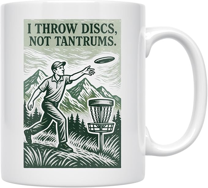 Disc Golf Aesthetic - Players - 11 oz White Ceramic Coffee Mug - Retro Mountain Print