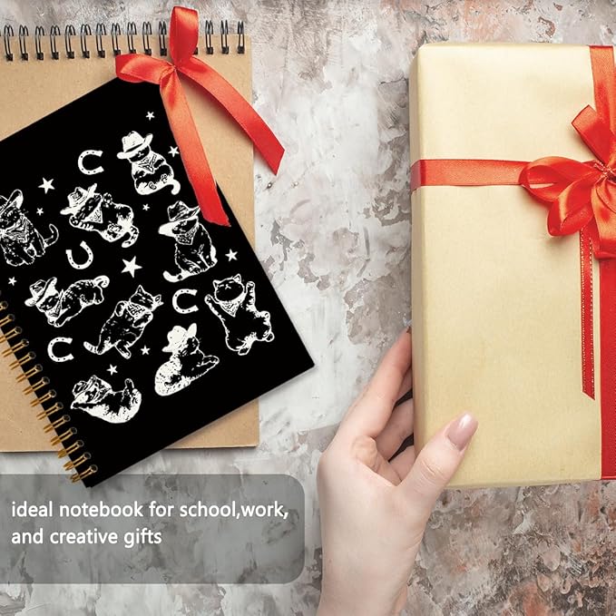 Black Western Cat Spiral Notebook Journal, Cat Mom Lovers Owners Gifts for Women, Vintage Western Cowboy Kittens Aesthetic Notebooks Journals for Work School Note Taking, 5.5x8.3