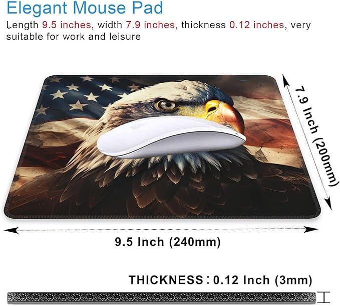 Mouse Pad, Bald Eagle On American Flag Mouse Pads for Desk,Soft Computer Mouse Mat Square Waterproof Non-Slip Rubber Base Gaming MousePads for Women Men,Laptop,Office
