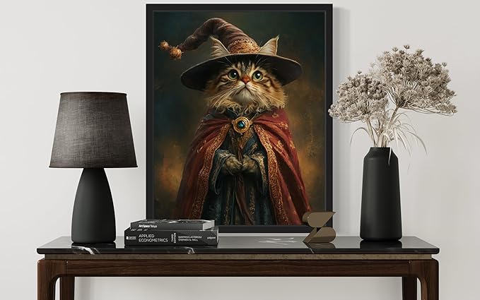Cat Wizard Art Poster Print, Cat Kitten Painting Humor Portrait Pet Artwork Decor Gallery A8 (11 x 14 inches, Unframed)