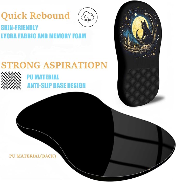 Ergonomic Mouse Pad Wrist Support with Massage Design,Cute Cat Wrist Rest Pain Relief Mousepad with Memory Foam,Mousepad for Wireless Mouse